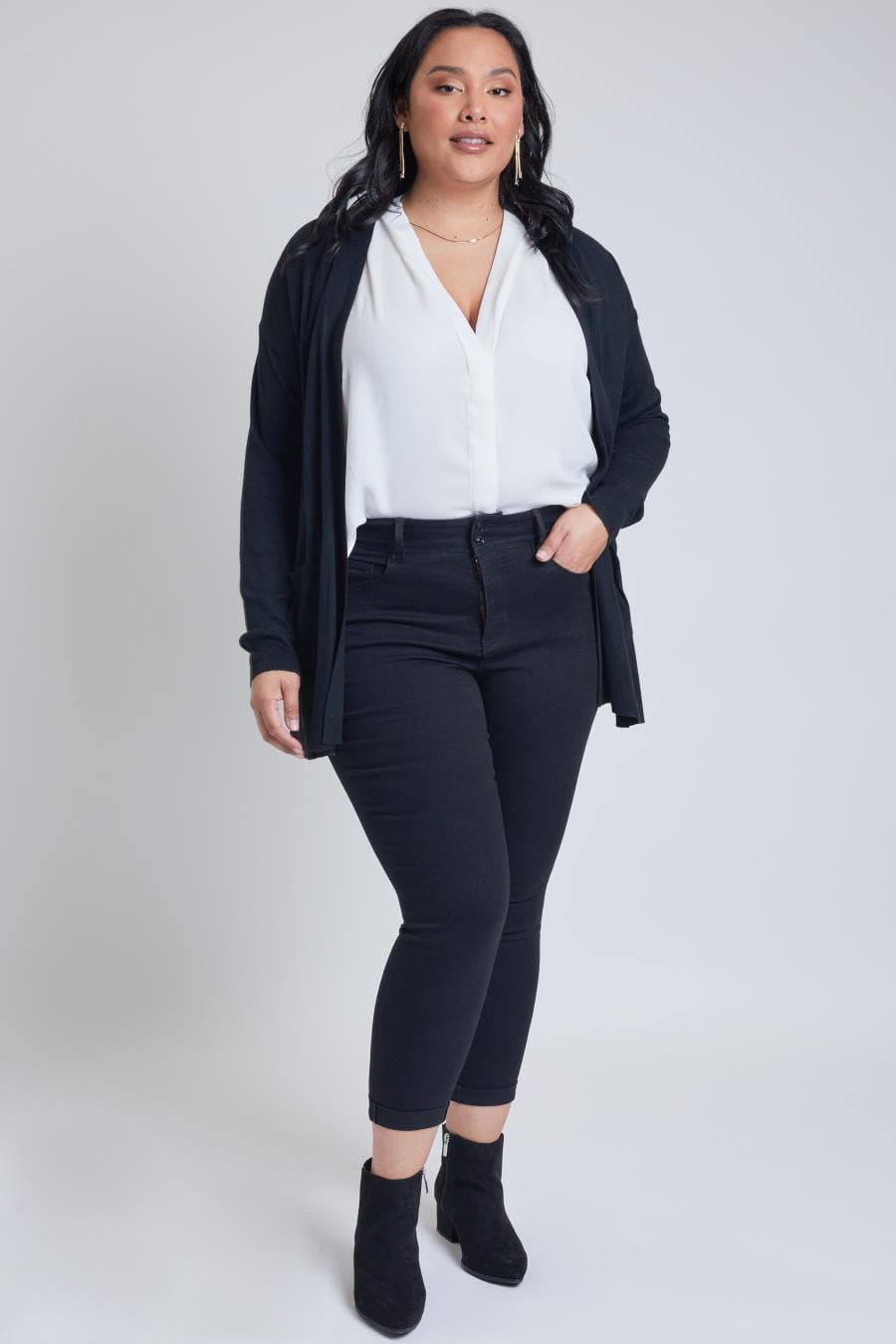 Women's Plus Size Tummy Control Rolled Cuff Ankle Jeans