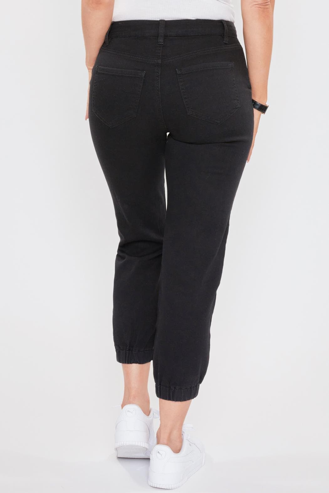 Women's Petite Mid Rise Joggers With Elastic Hem