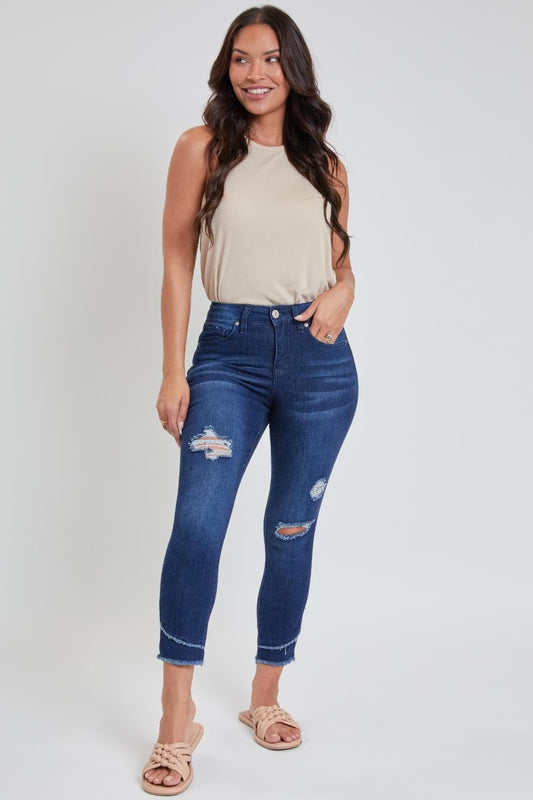 Women's Petite Skinny High Rise Ankle Jean With Slanted Double Frayed Hem Sustainable