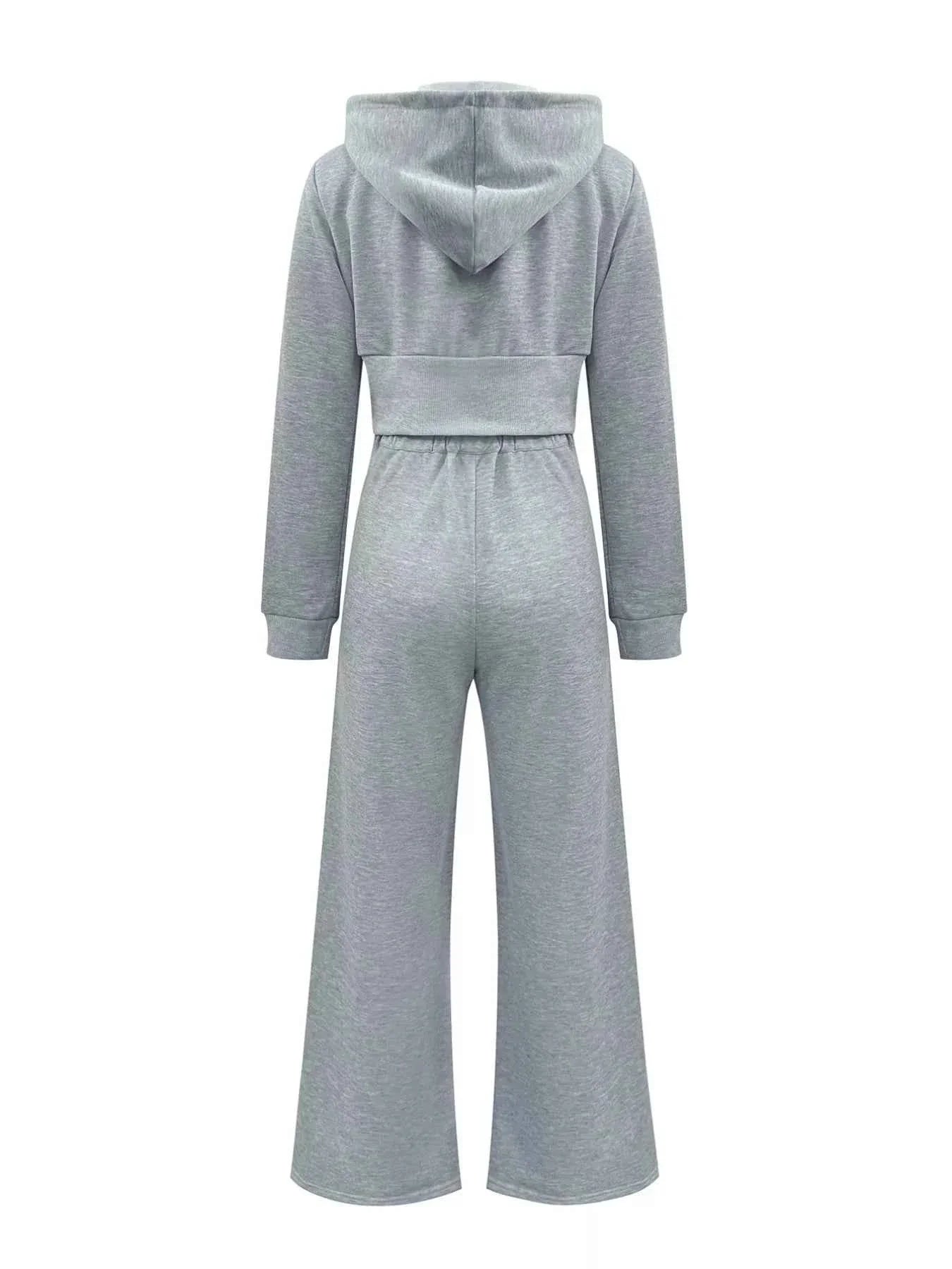 Casual Cropped Hoodie and Wide Leg Pants Set