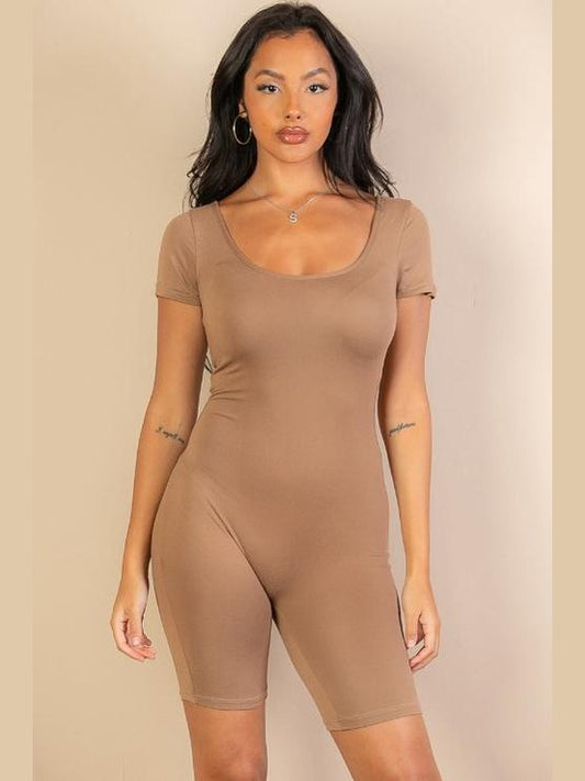 Short Sleeve Scoop Neck Bodycon Romper (CAPELLA)