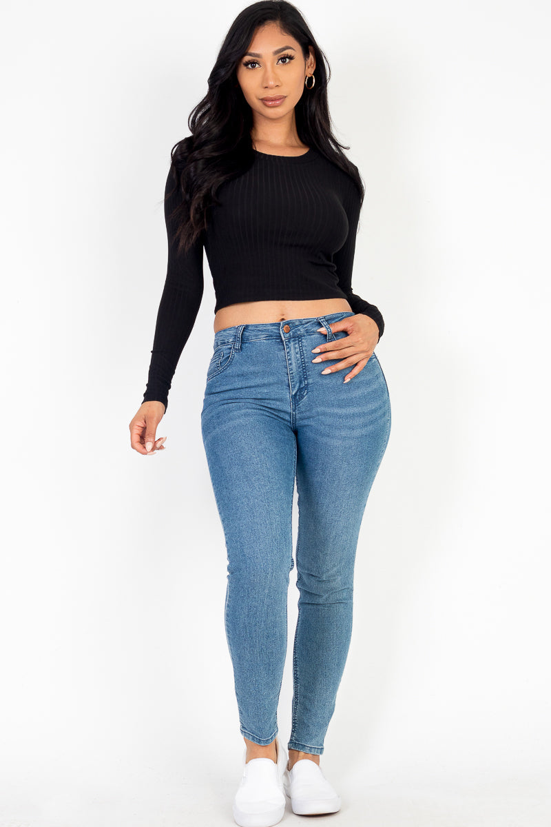Long Sleeve Round Neck Basic Crop Top (CAPELLA)