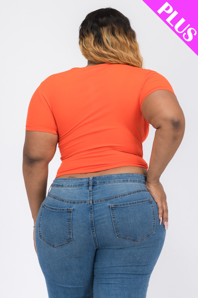 Plus Size Ribbed Ruched Drawstring Surplice Top (CAPELLA)