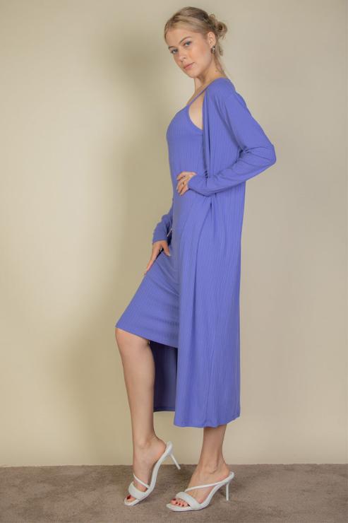 Ribbed Cardigan & Cami Midi Bodycon Dress (CAPELLA)