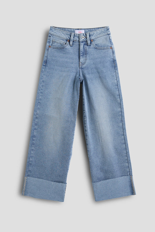 Girls Wide Leg Mega Cuff Raw Hem