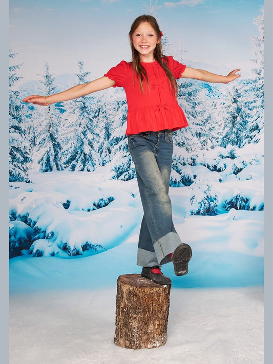 Girls Wide Leg Mega Cuff Raw Hem