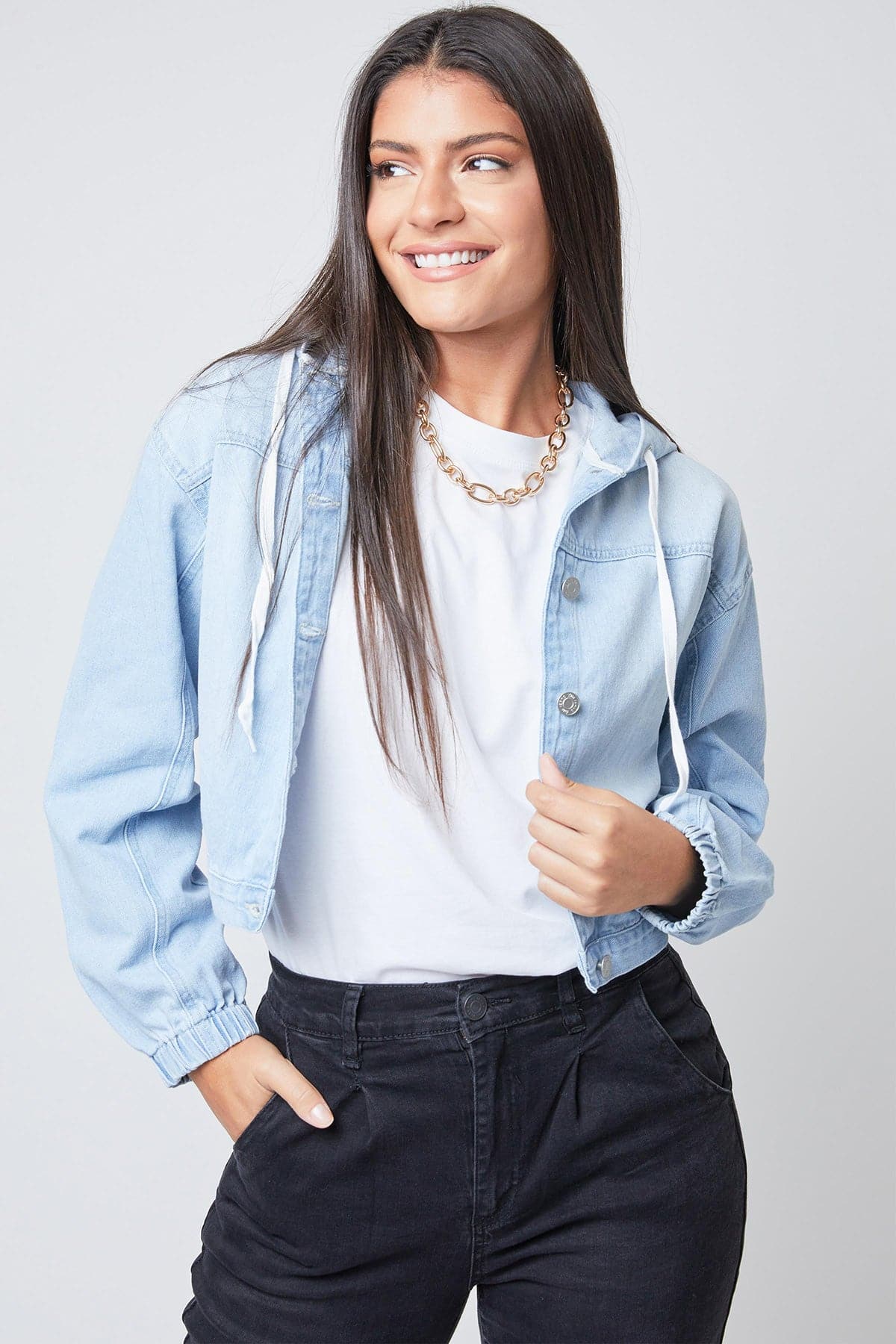 Women's Crop Hooded Denim Jacket