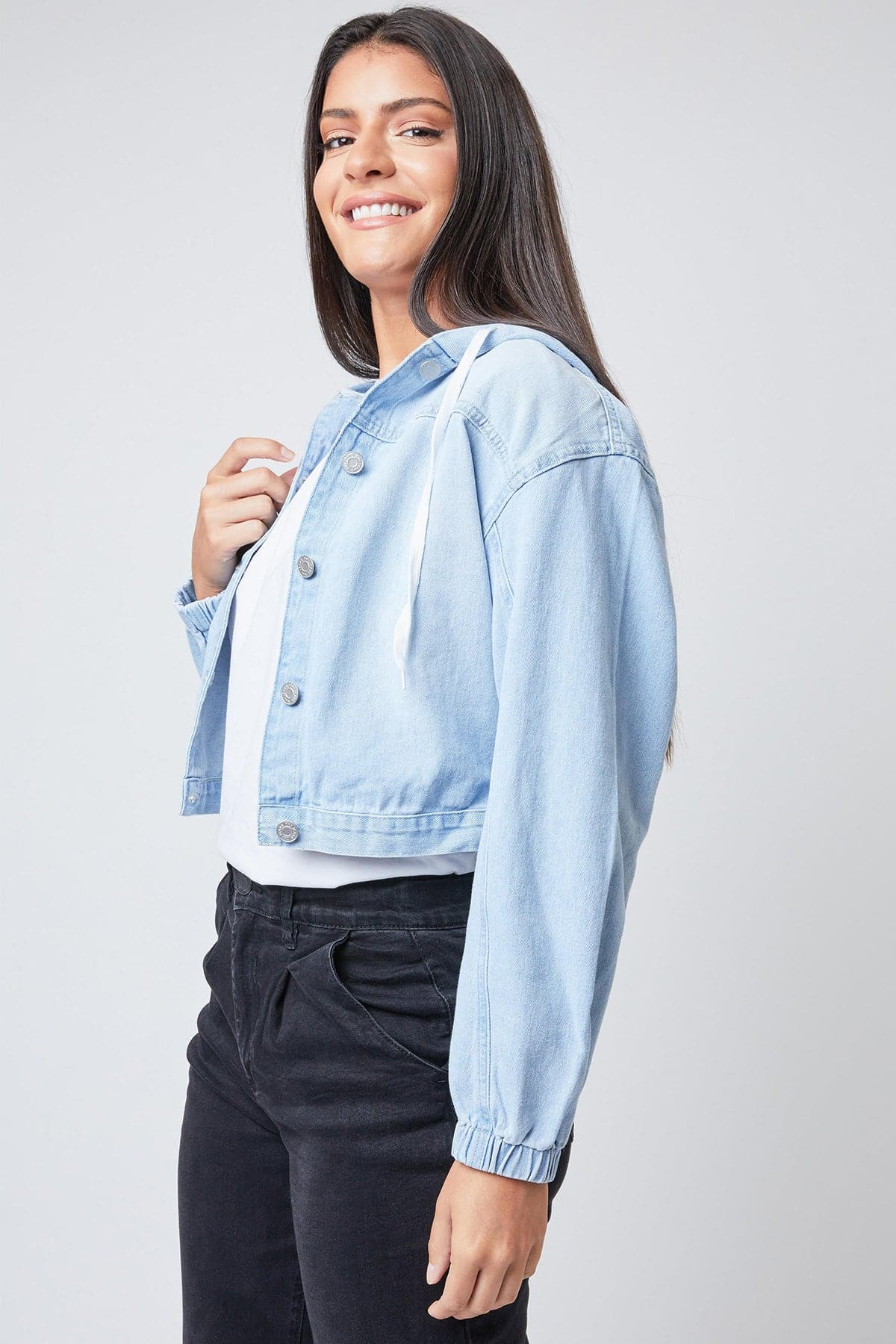 Women's Crop Hooded Denim Jacket