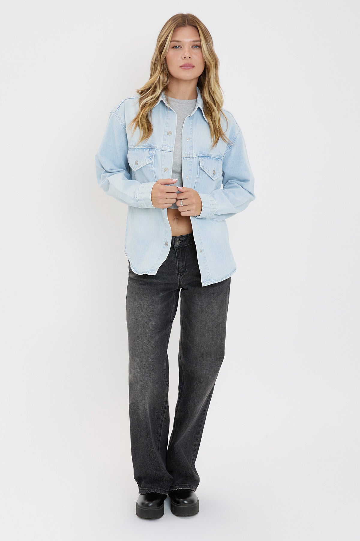 Women's Long Sleeve Denim Oversized Shacket
