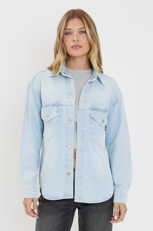 Women's Long Sleeve Denim Oversized Shacket