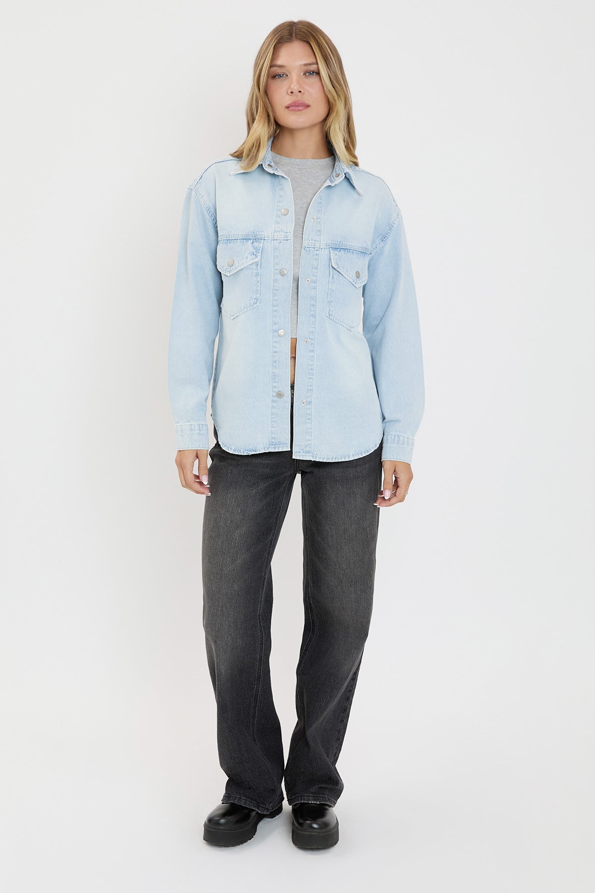 Women's Long Sleeve Denim Oversized Shacket