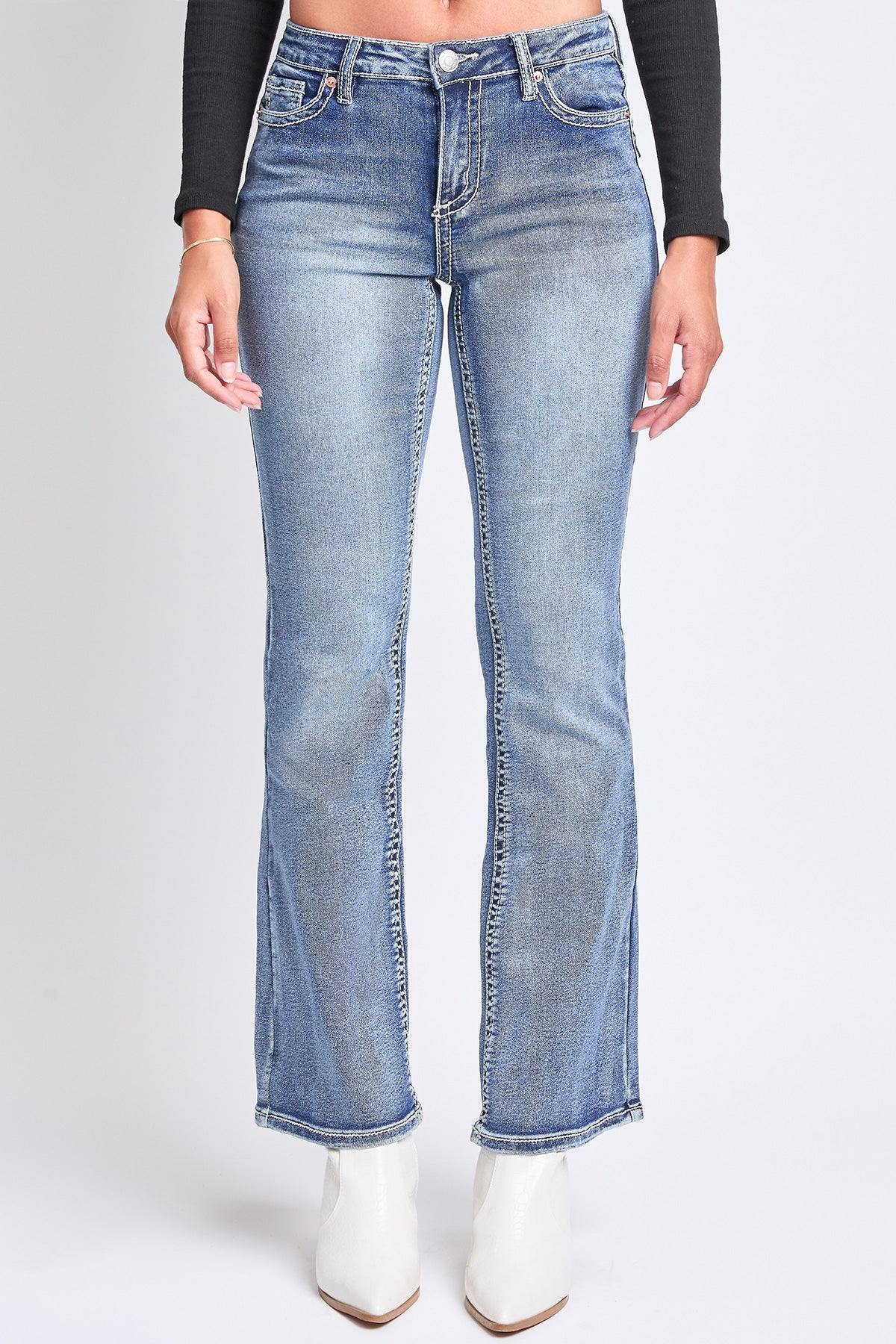 Women's Mid Rise Heavy Stitch Embroidered Bootcut Jeans