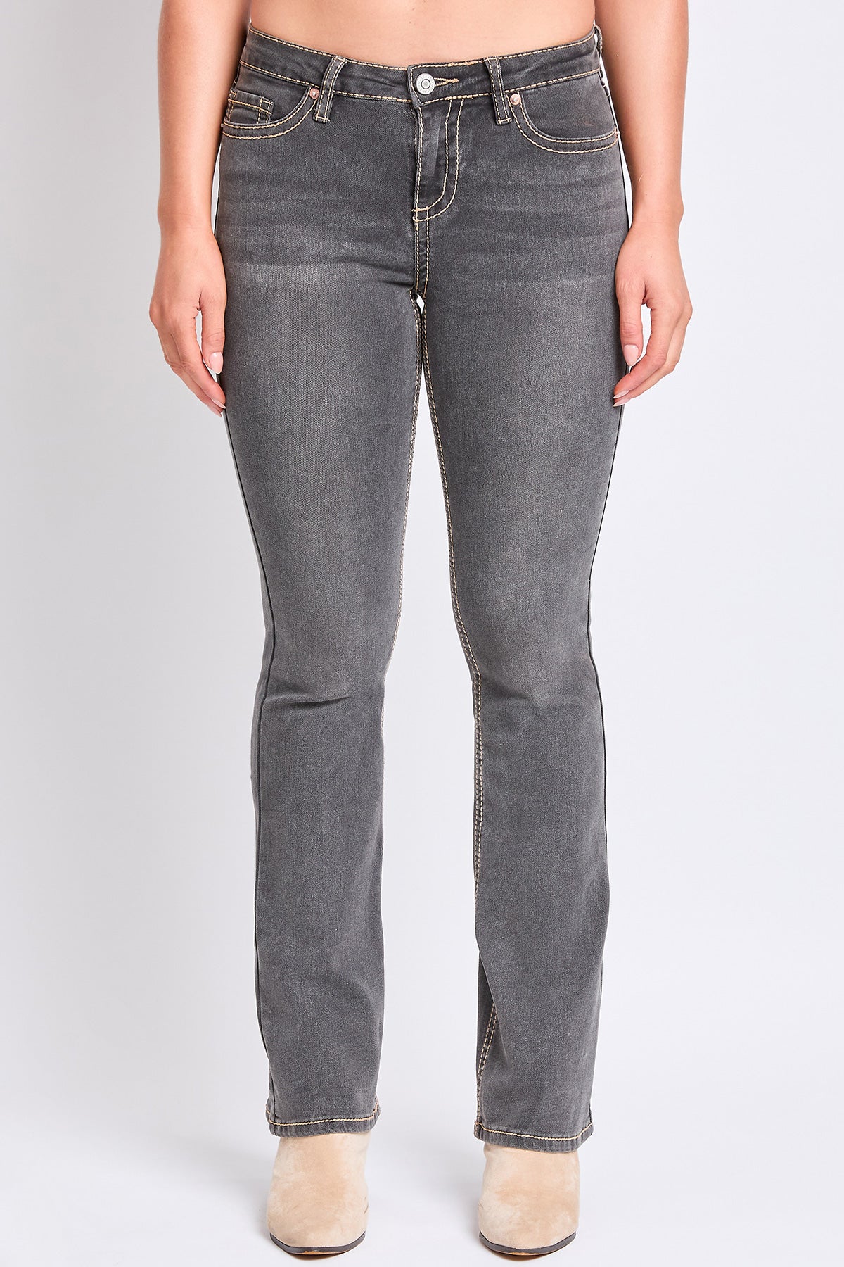 Women's Mid Rise Heavy Stitch Embroidered Bootcut Jeans