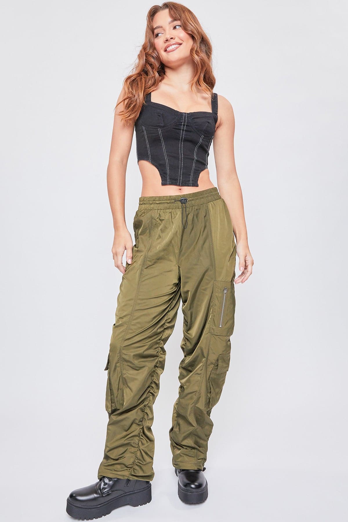 Women's Rouched Nylon Cargo Joggers