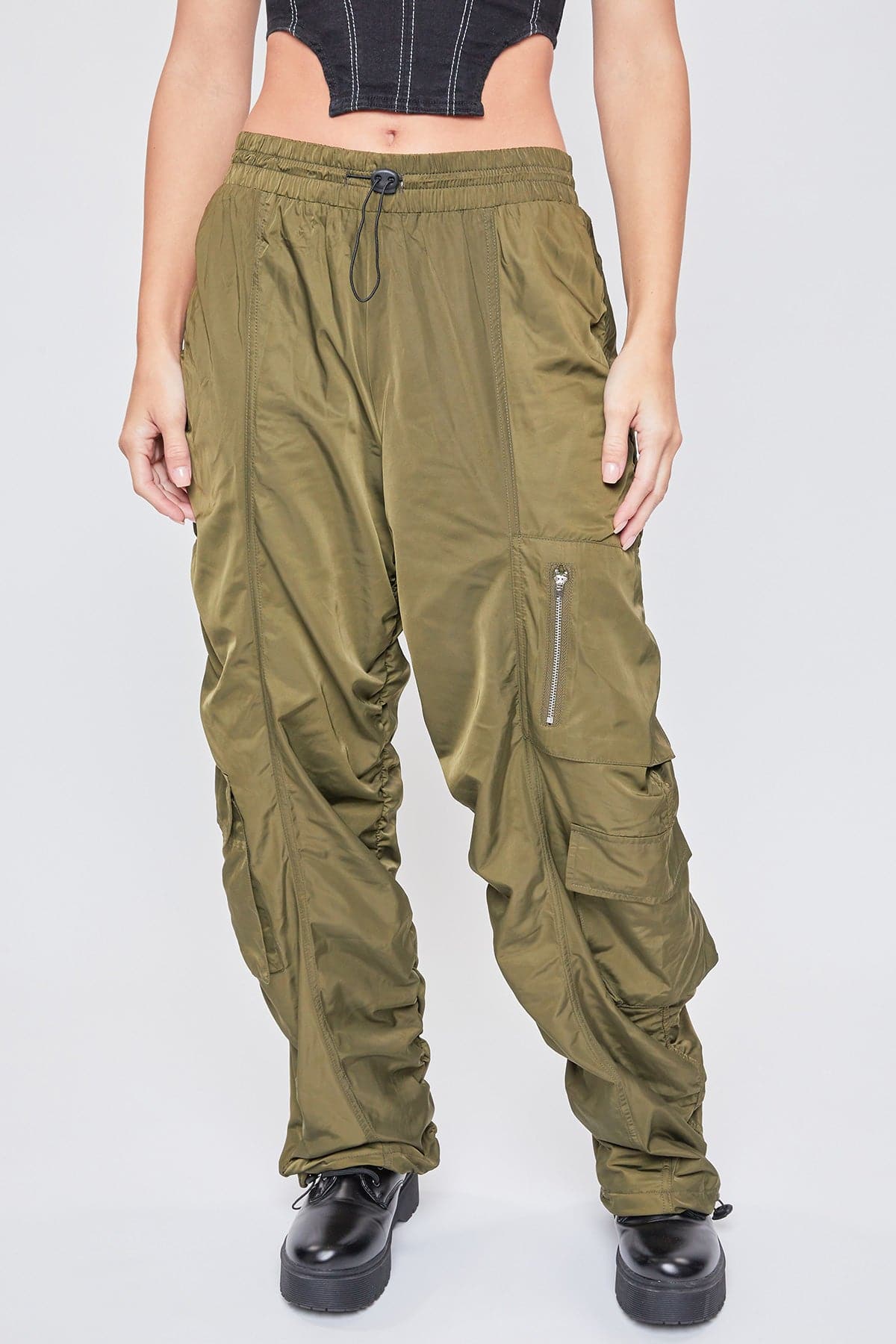 Women's Rouched Nylon Cargo Joggers