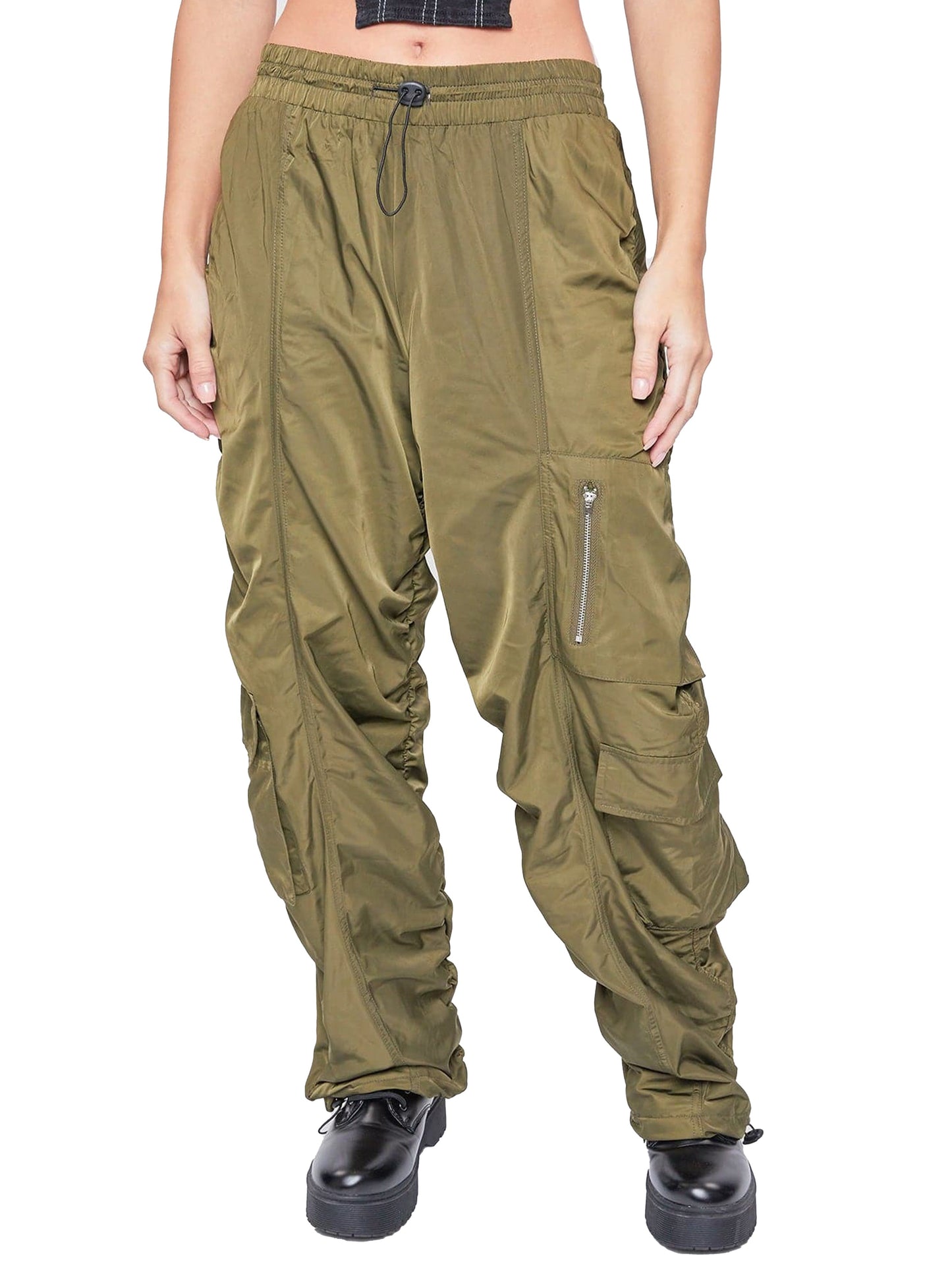 Women's Rouched Nylon Cargo Joggers