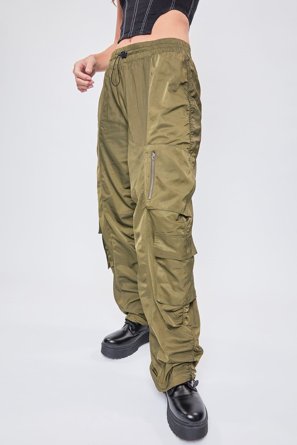 Women's Rouched Nylon Cargo Joggers
