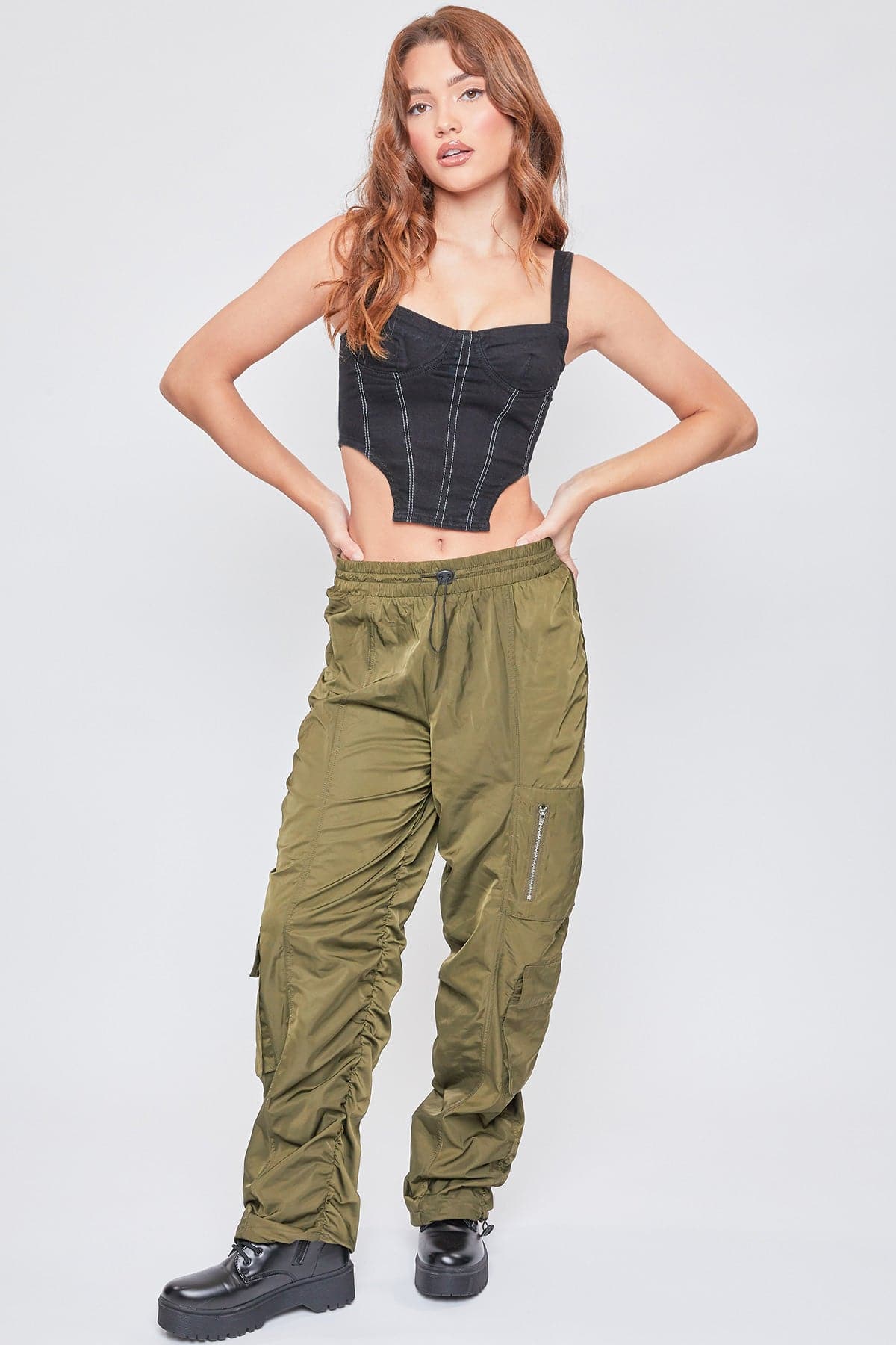 Women's Rouched Nylon Cargo Joggers