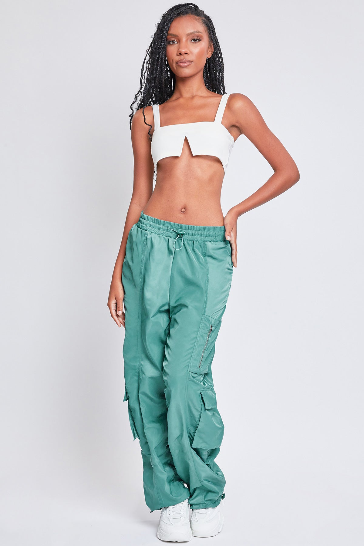 Women's Rouched Nylon Cargo Joggers