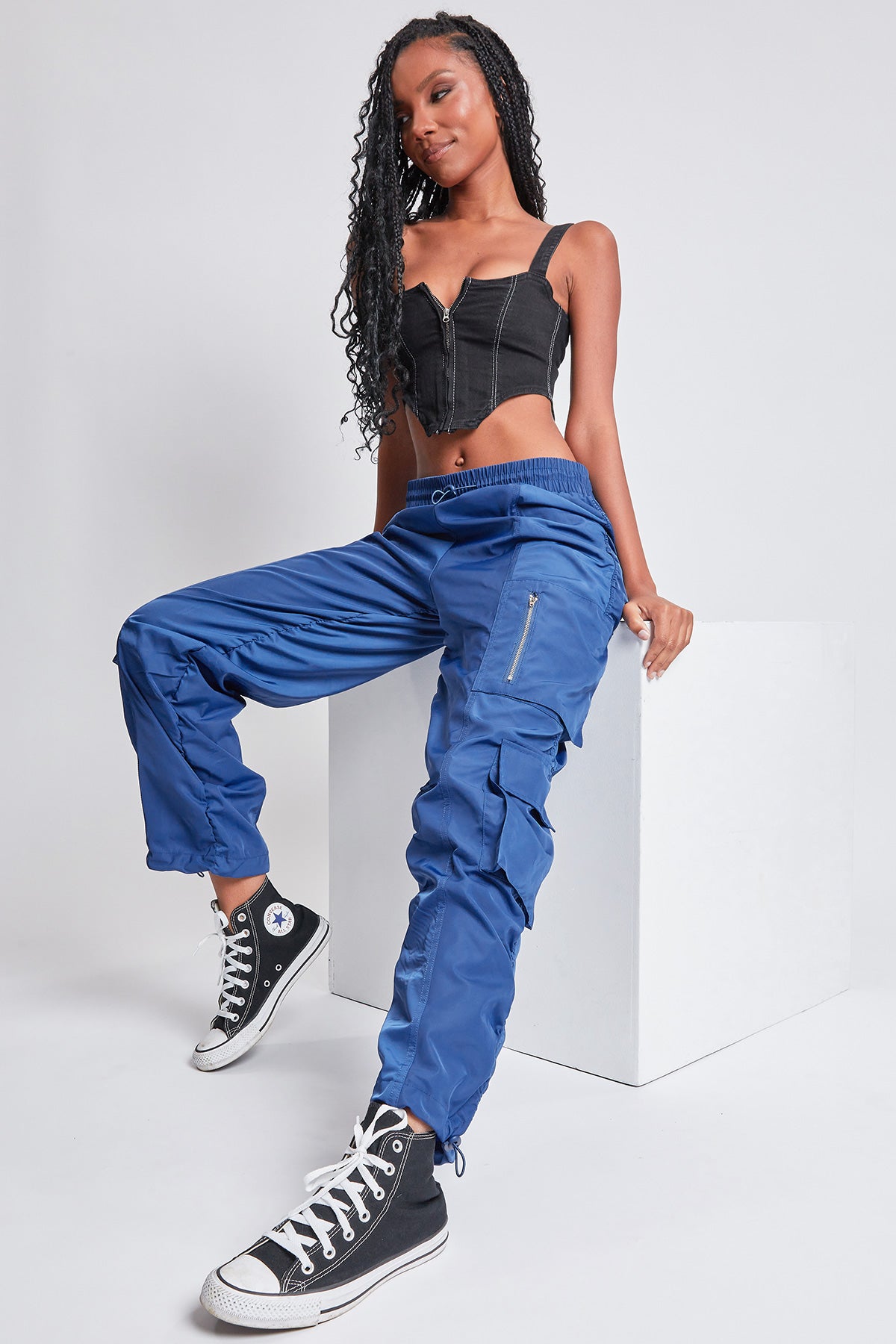 Women's Rouched Nylon Cargo Joggers