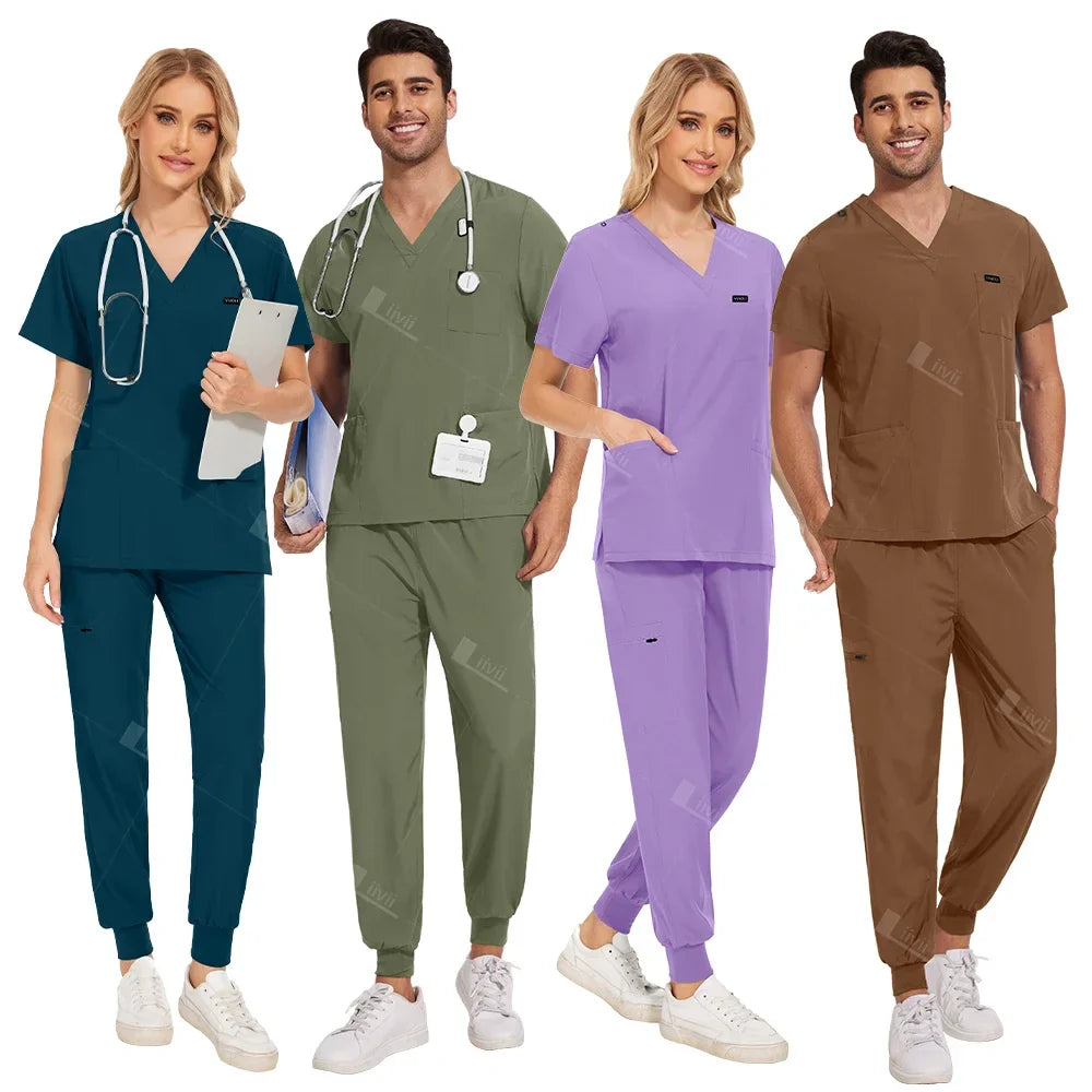 Unisex Surgical Nurse Medical Scrubs Set Top + Pants
