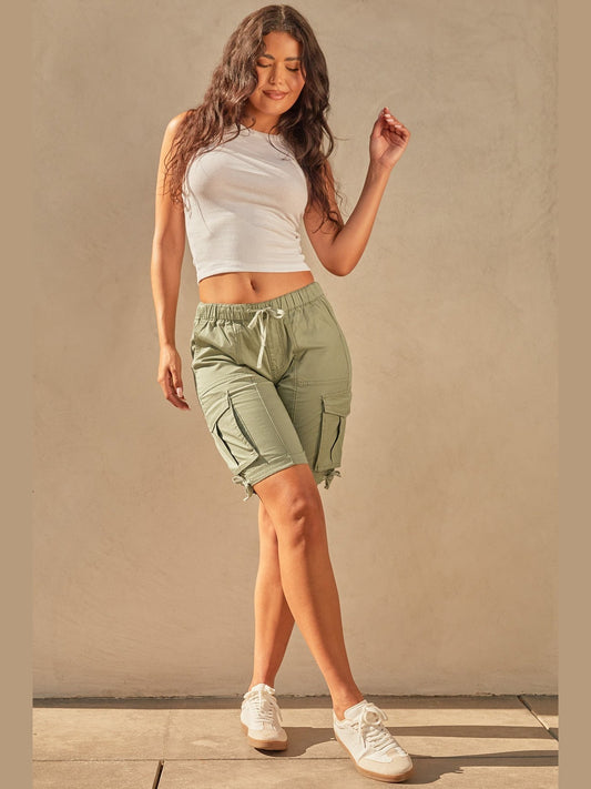 Women's High Rise Long Cargo Shorts