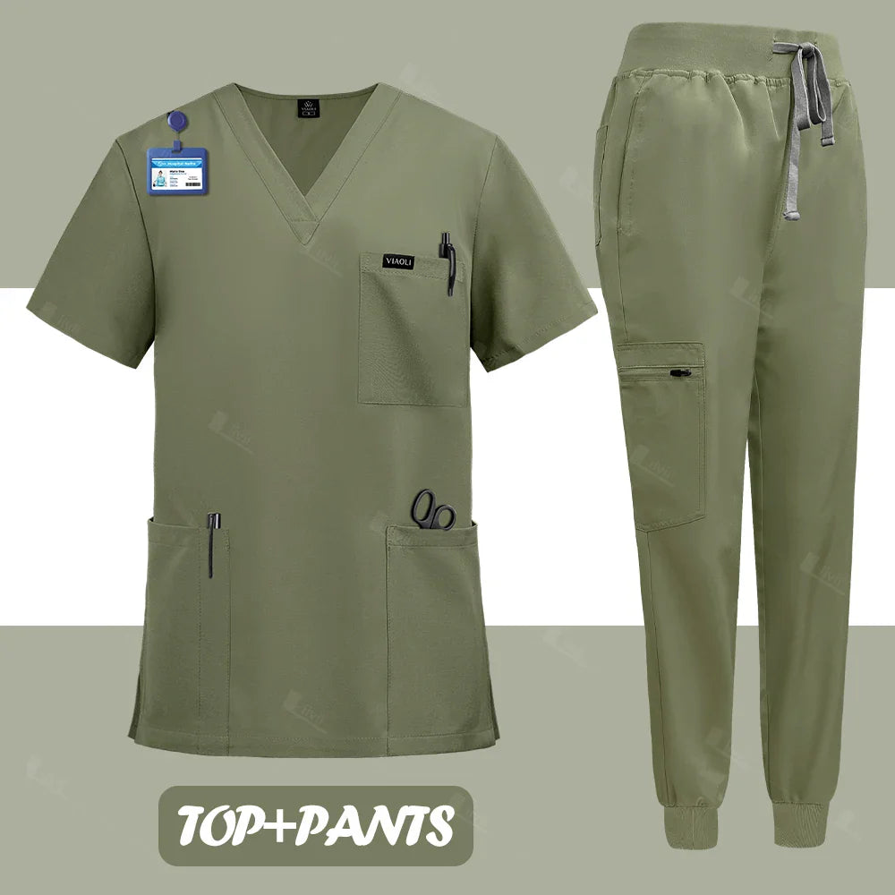 Unisex Surgical Nurse Medical Scrubs Set Top + Pants