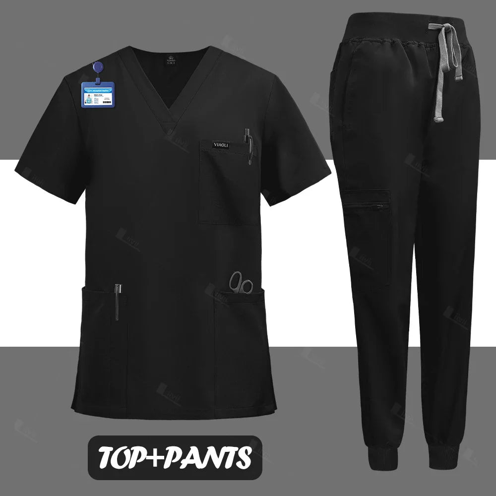 Unisex Surgical Nurse Medical Scrubs Set Top + Pants