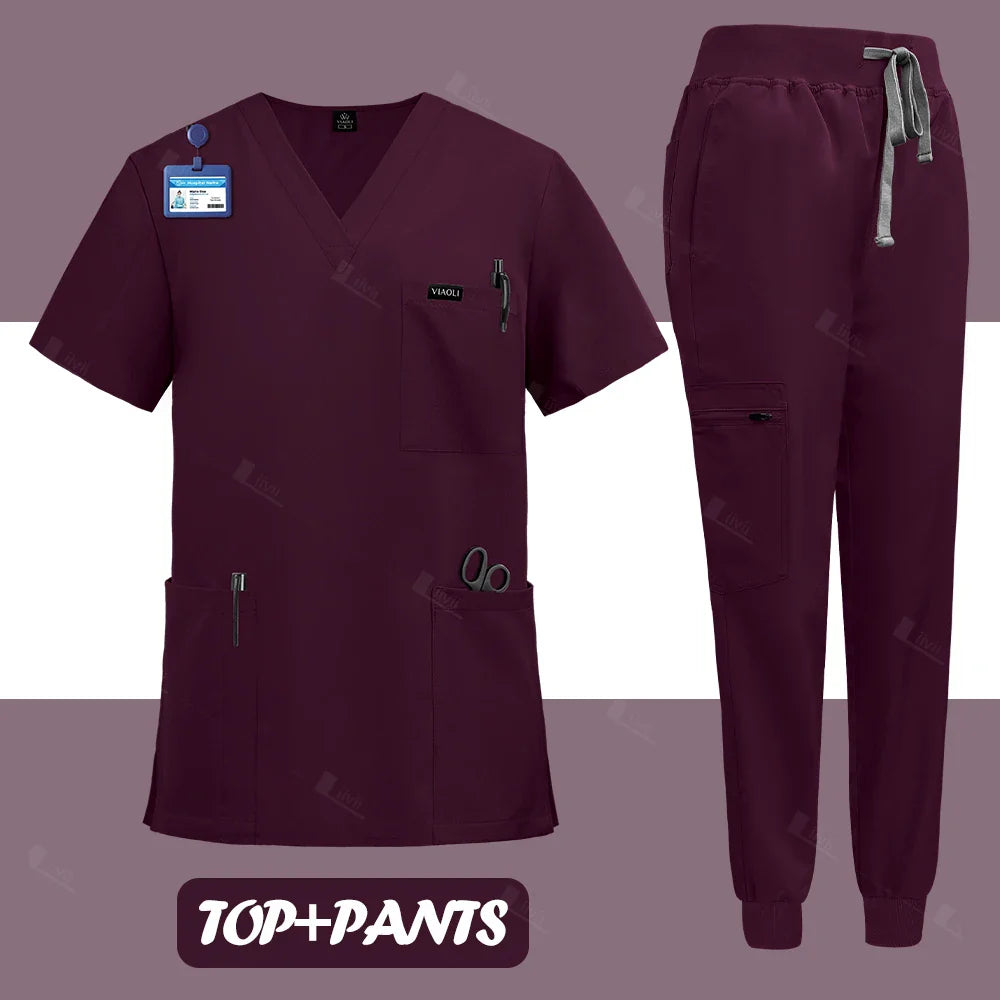 Unisex Surgical Nurse Medical Scrubs Set Top + Pants