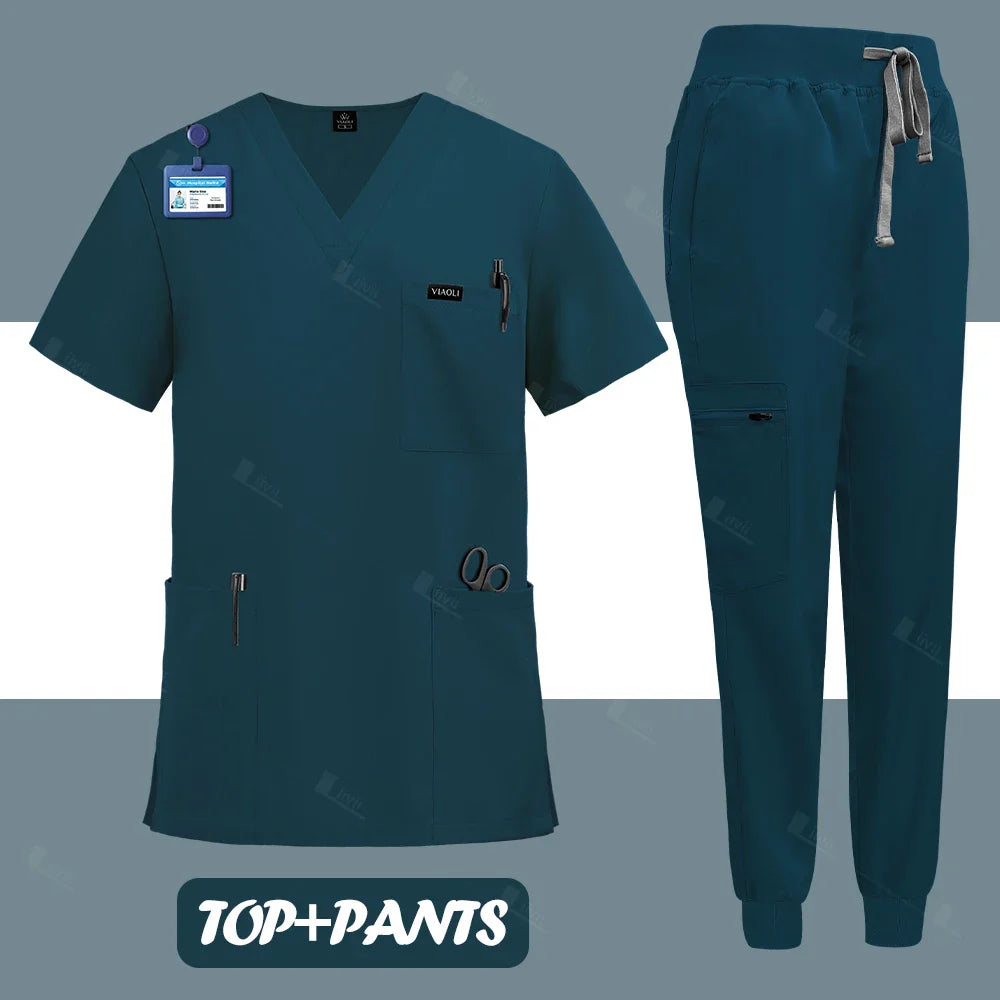 Unisex Surgical Nurse Medical Scrubs Set Top + Pants