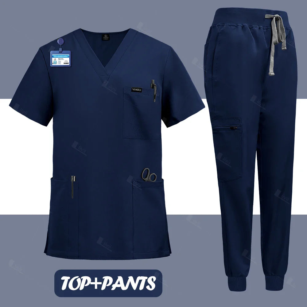 Unisex Surgical Nurse Medical Scrubs Set Top + Pants