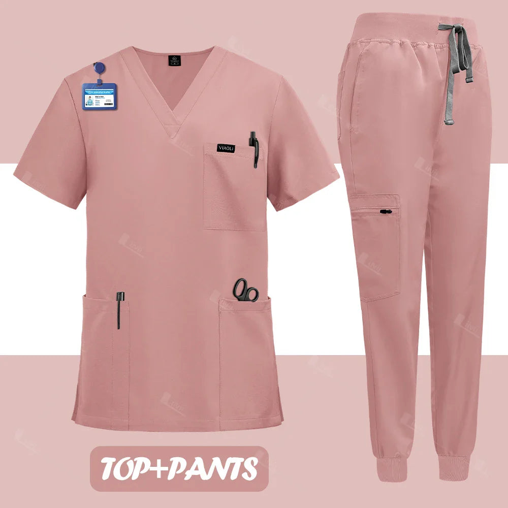 Unisex Surgical Nurse Medical Scrubs Set Top + Pants