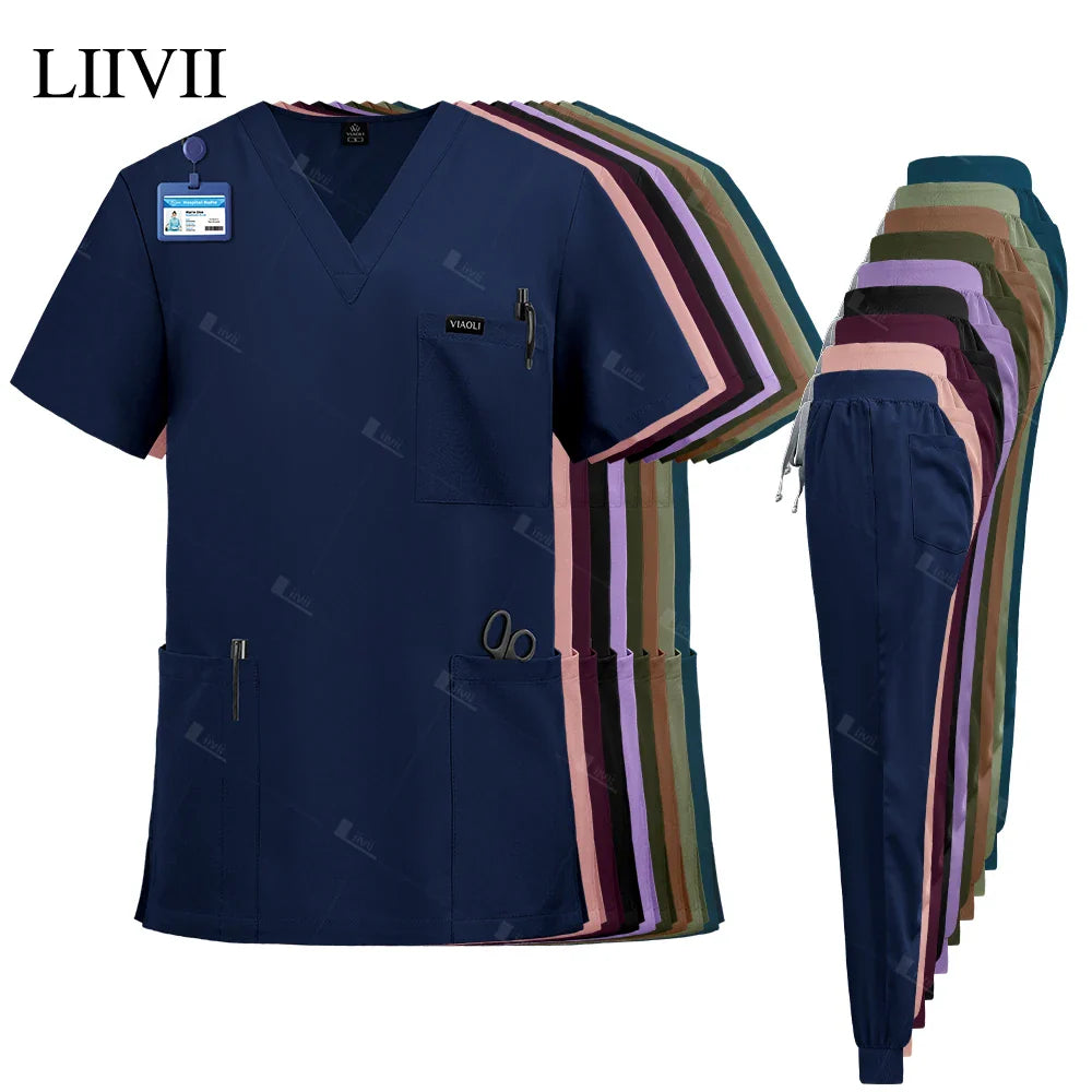Unisex Surgical Nurse Medical Scrubs Set Top + Pants