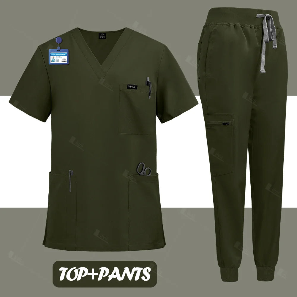 Unisex Surgical Nurse Medical Scrubs Set Top + Pants