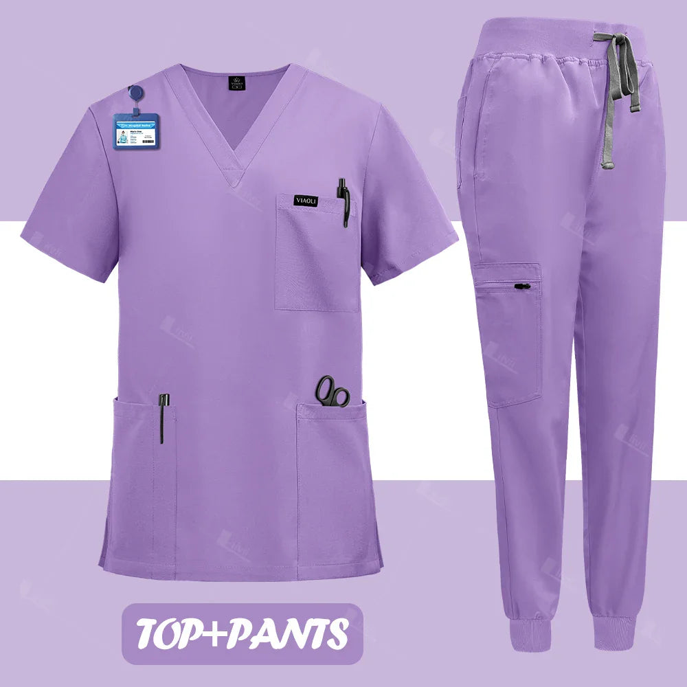 Unisex Surgical Nurse Medical Scrubs Set Top + Pants