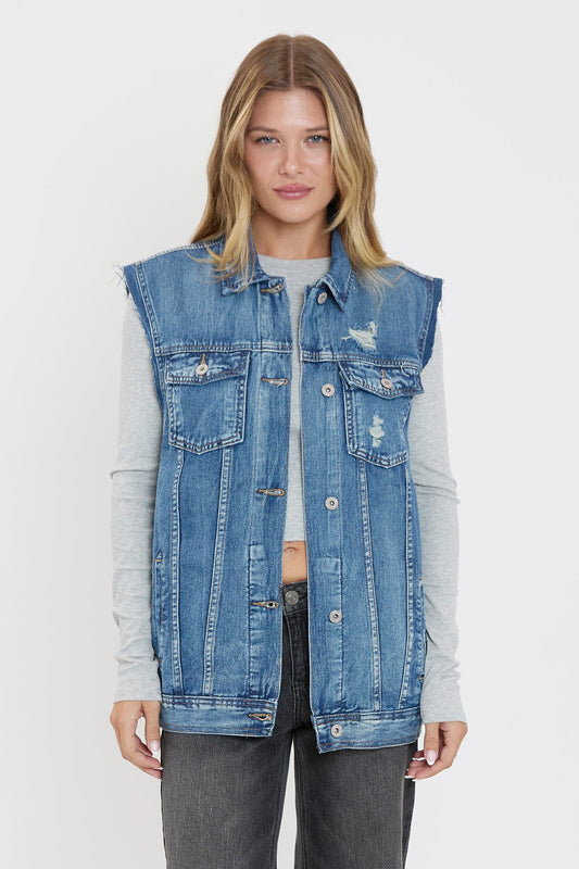 Women's Oversized Boyfriend Fit Denim Vest