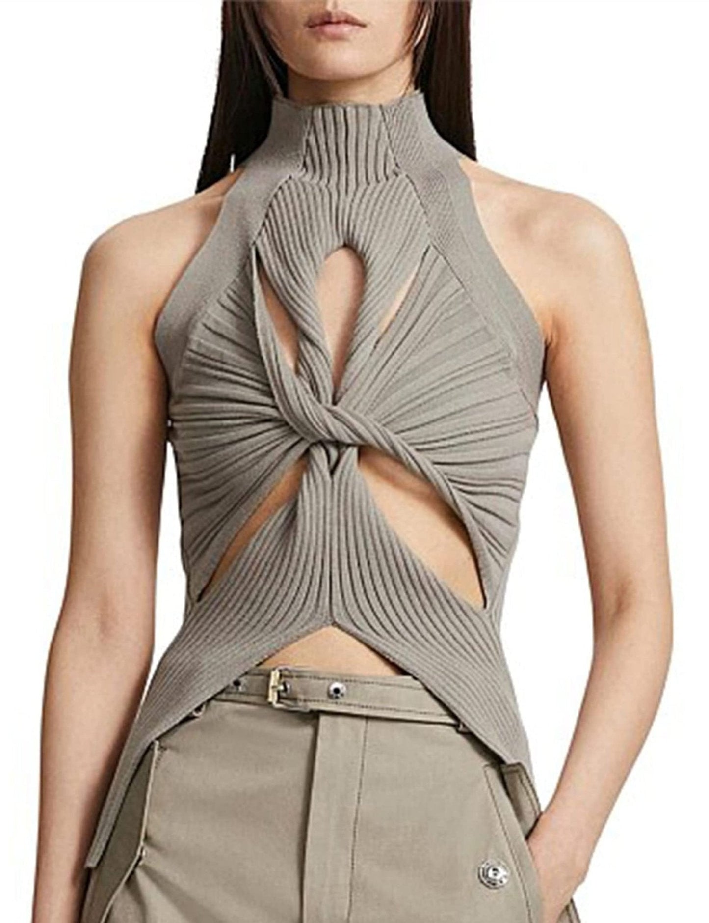 Women’s Sleeveless High Neck Cut Out Sweater