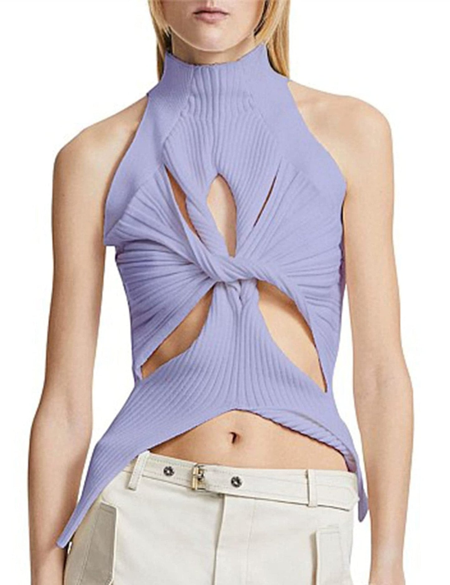 Women’s Sleeveless High Neck Cut Out Sweater