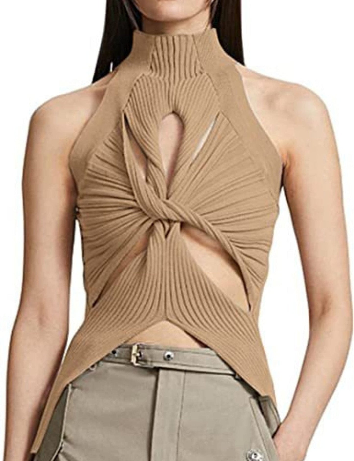 Women’s Sleeveless High Neck Cut Out Sweater