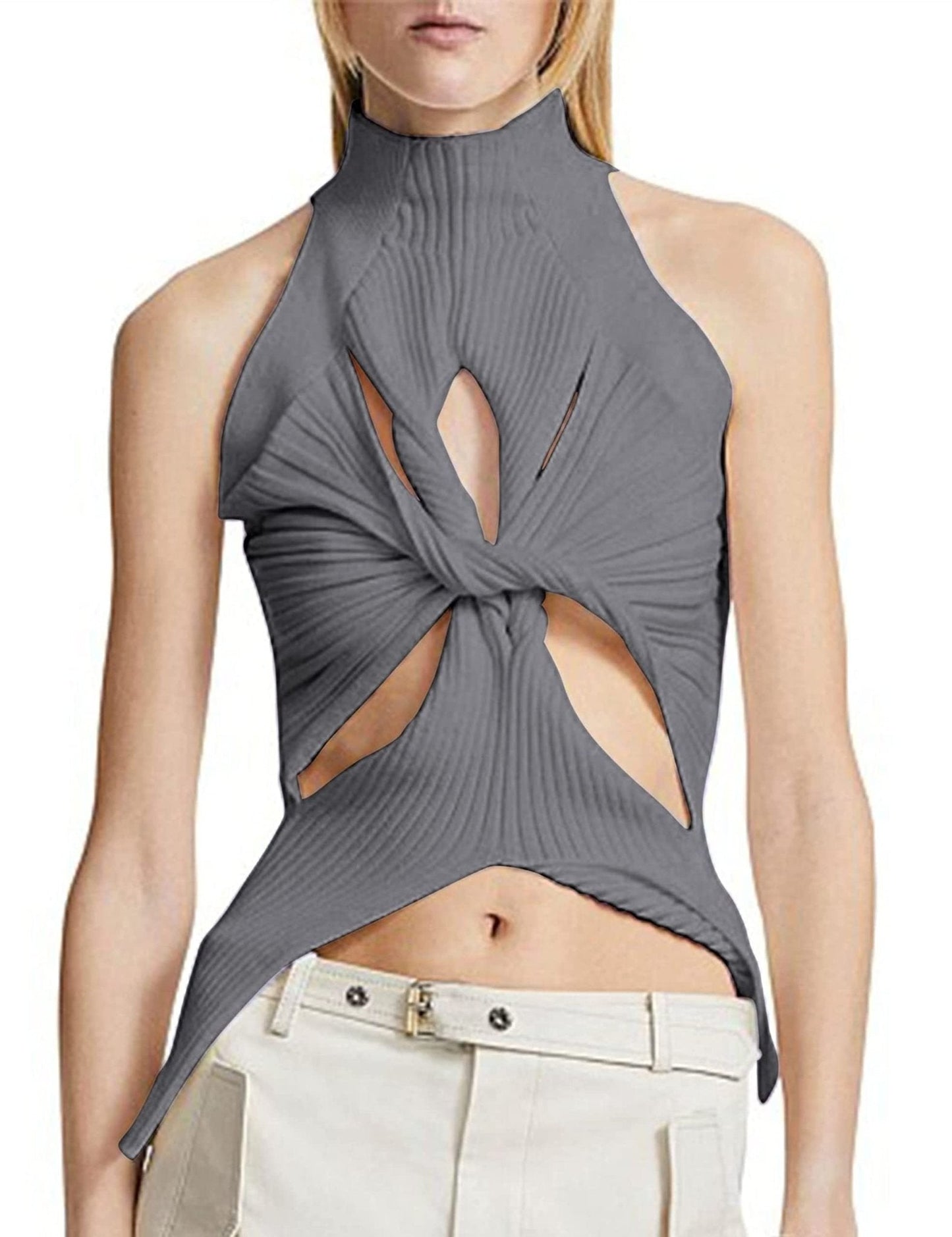 Women’s Sleeveless High Neck Cut Out Sweater