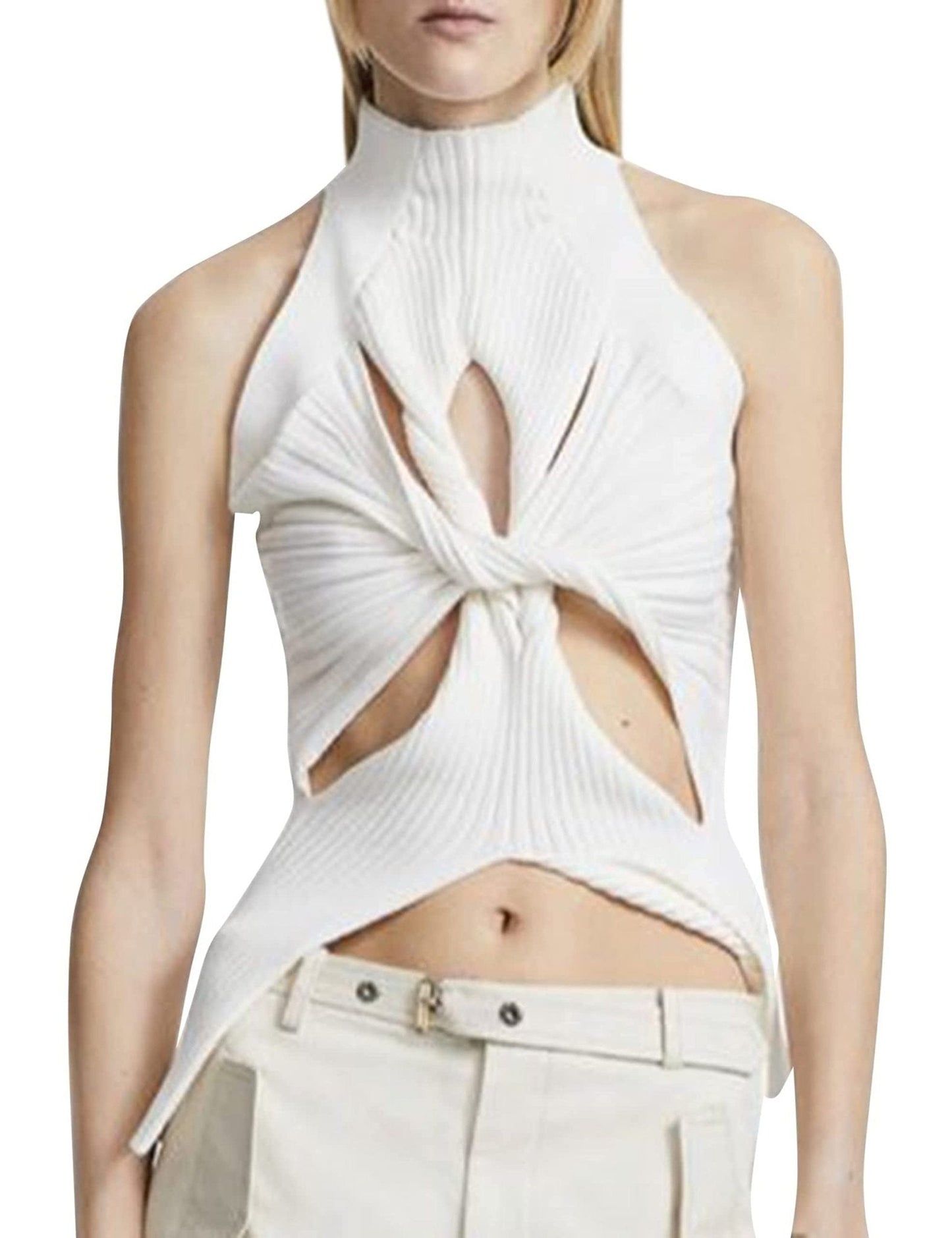 Women’s Sleeveless High Neck Cut Out Sweater