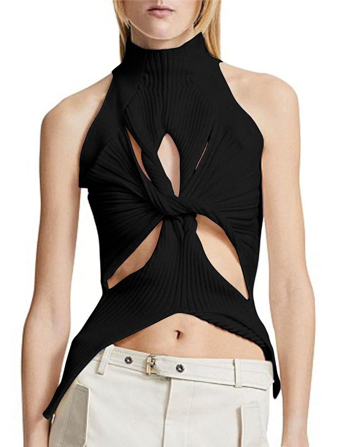 Women’s Sleeveless High Neck Cut Out Sweater